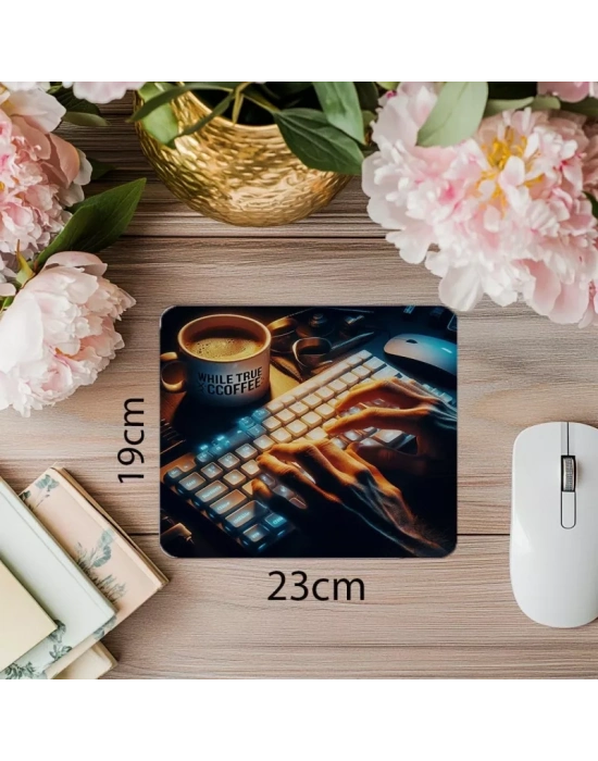 El Yazısı Stili Espressolu Yazılım Mouse Pad - 19x23 cm 2 mm Dikdörtgen İthal Baskılı Mouse Pad