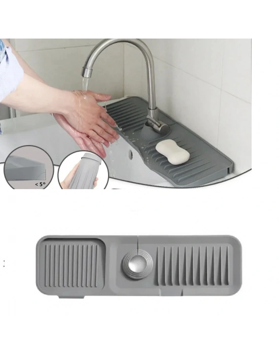 Elastik Mutfak Banyo Musluk Matı Düzenleyici Kaydırmaz Taban Organizer Lavabo Kenar Matı