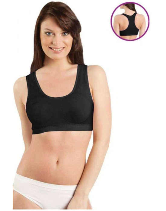 Elite Life Geniş Askılı Kadın Destekli Sporcu Büstiyer Siyah Sütyen 777