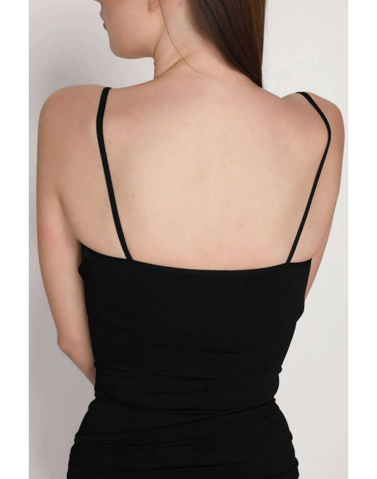 Elite Life Kadın Dikişsiz Ince Askılı Siyah Atlet 848