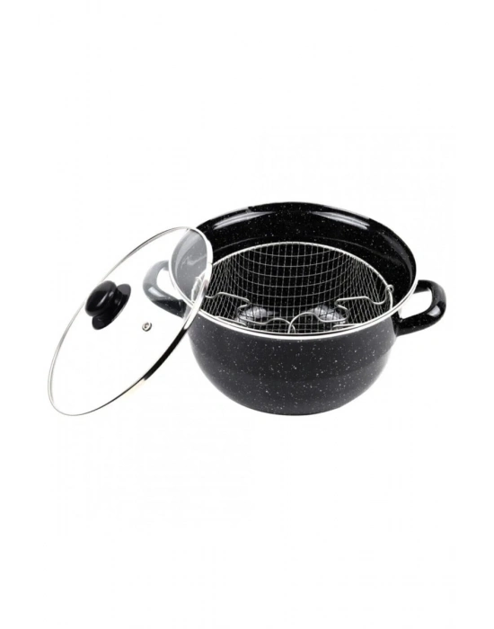 Emaye Kızartma Tenceresi Siyah Kırçıllı 24 Cm Royaleks-69115