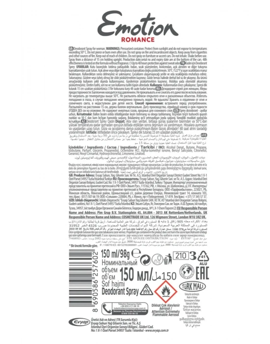 Emotion Romance Kadın Vegan Deodorant 150 Ml Hızlı Kurur, Leke Bırakmaz