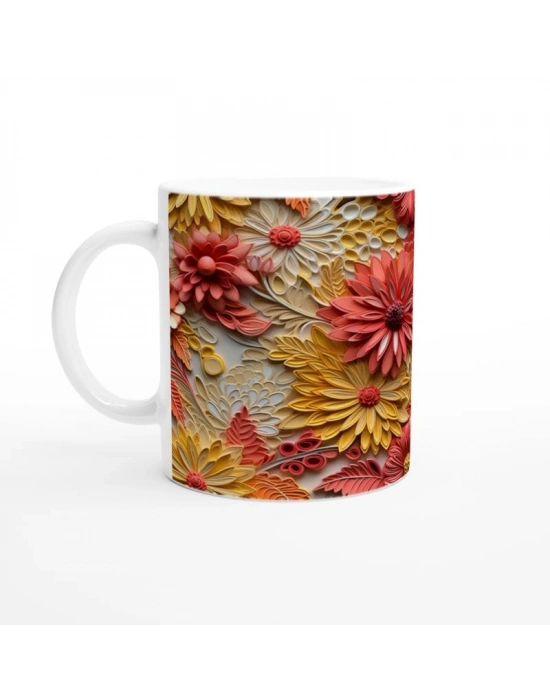 Enerjik Tonlarda Katmanlı Çiçek Desenli Kupa Bardak