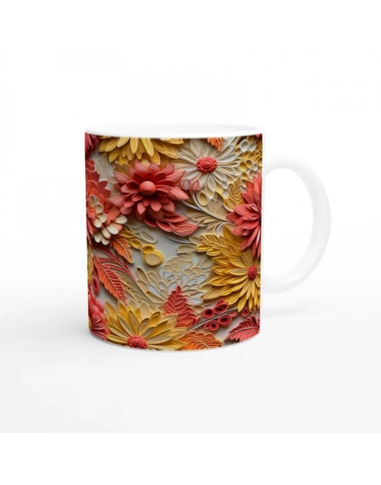 Enerjik Tonlarda Katmanlı Çiçek Desenli Kupa Bardak