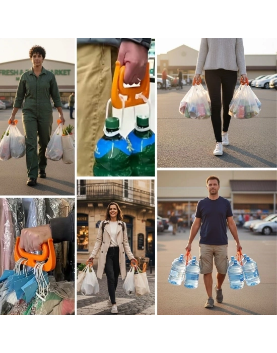 ®  Ergonomik Poşet Taşıma Aparatı – Ağır Yük Taşıyıcı Tutacak, Elden Kesme Yapmayan Kolay Taşıma Kancası, Market ve Alışveriş Çantası Taşıyıcısı