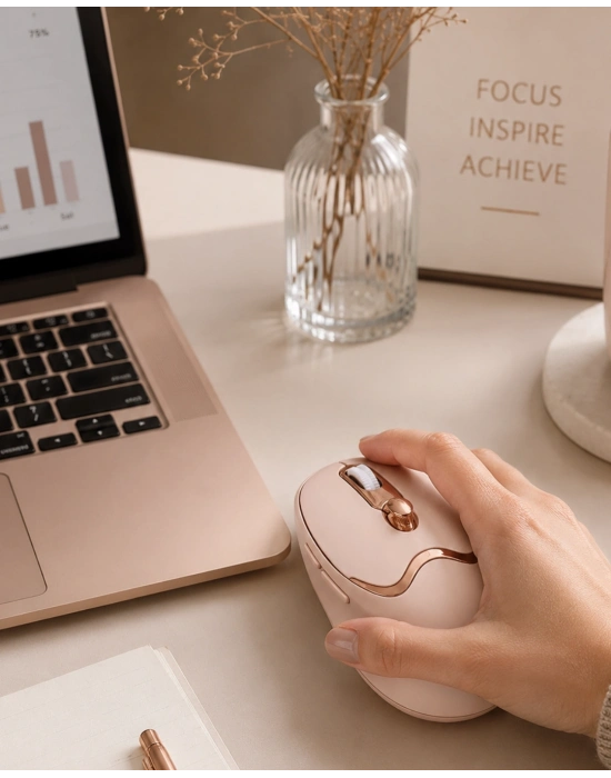 Ergonomik Tasarımlı Kablosuz Mouse Bluetooth ve USB Alıcılı