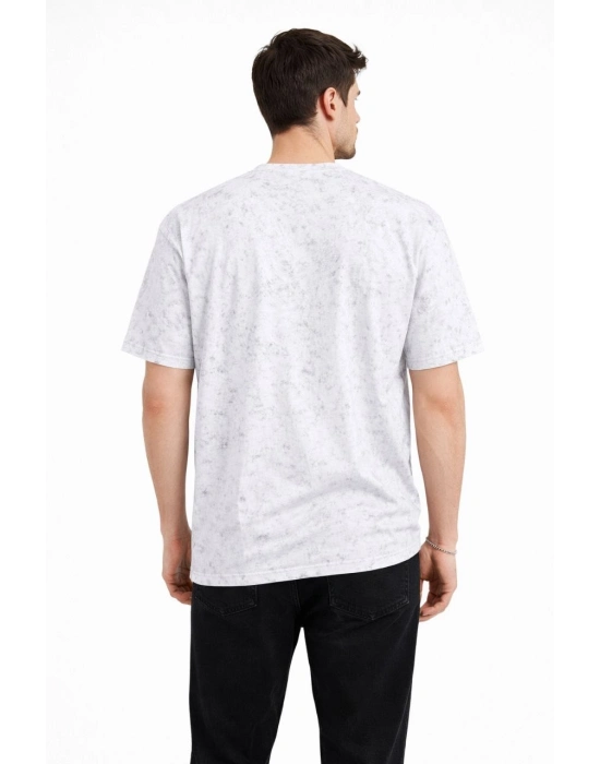 Erkek Asit Yıkama Bisiklet Yaka Kısa Kollu Oversize T-Shirt Tişört - Beyaz