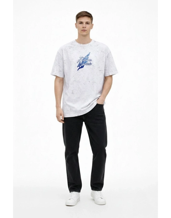 Erkek Asit Yıkamalı Oversize Tişört - Beyaz