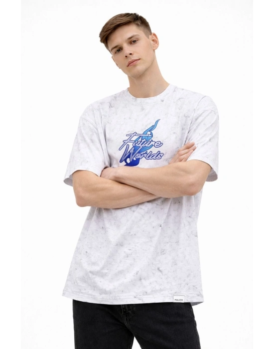 Erkek Asit Yıkamalı Oversize Tişört - Beyaz
