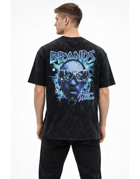 Erkek Asit Yıkamalı Oversize Tişört - Siyah