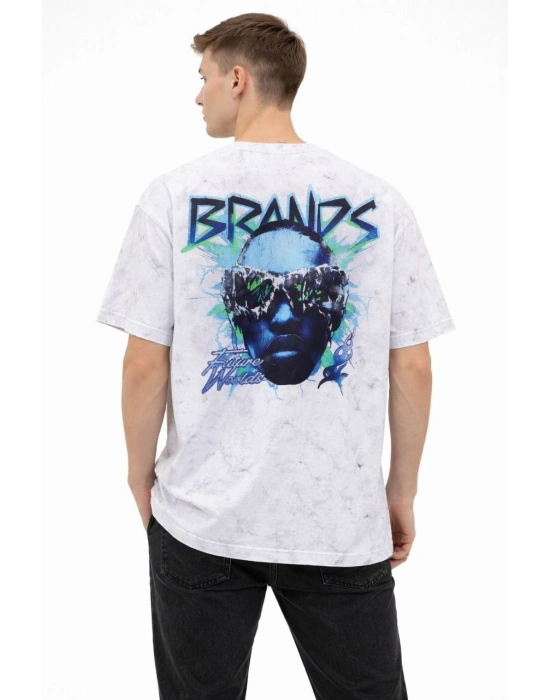 Erkek Asit Yıkamalı Oversize Tişört - Beyaz