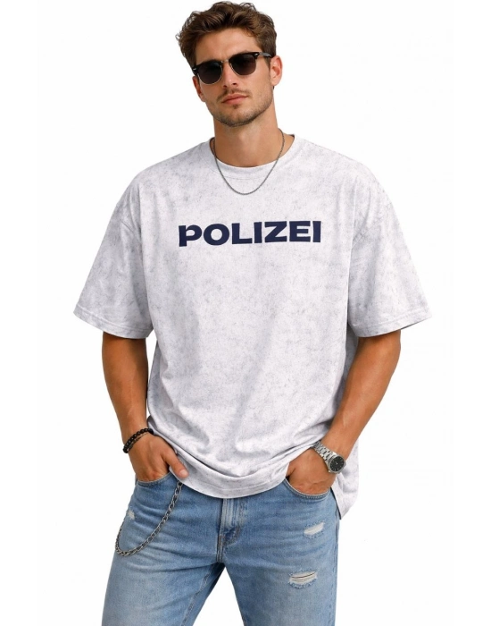 Erkek Asit Yıkamalı Oversize Tişört ön ve Arkası Baskılı %100 Pamuk Street Style T-Shirt - Beyaz