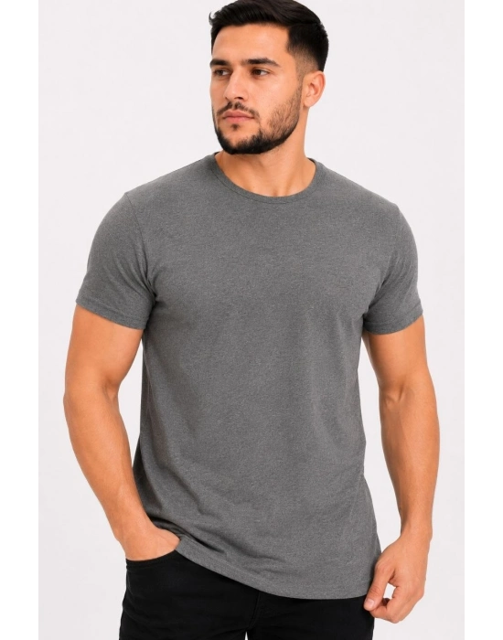 Erkek Basic Tişört Bisiklet Yaka Kısa Kol Günlük Yazlık Slim fit T-Shirt - Antrasit