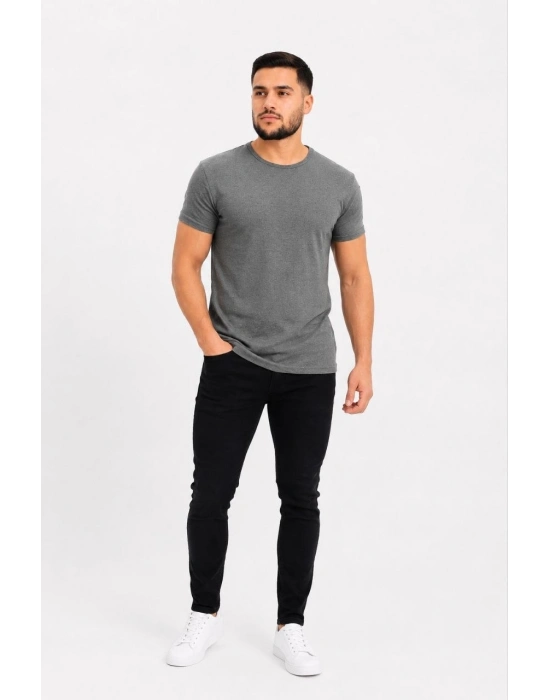 Erkek Basic Tişört Bisiklet Yaka Kısa Kol Günlük Yazlık Slim fit T-Shirt - Antrasit