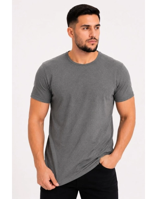 Erkek Basic Tişört Bisiklet Yaka Kısa Kol Günlük Yazlık Slim fit T-Shirt - Antrasit