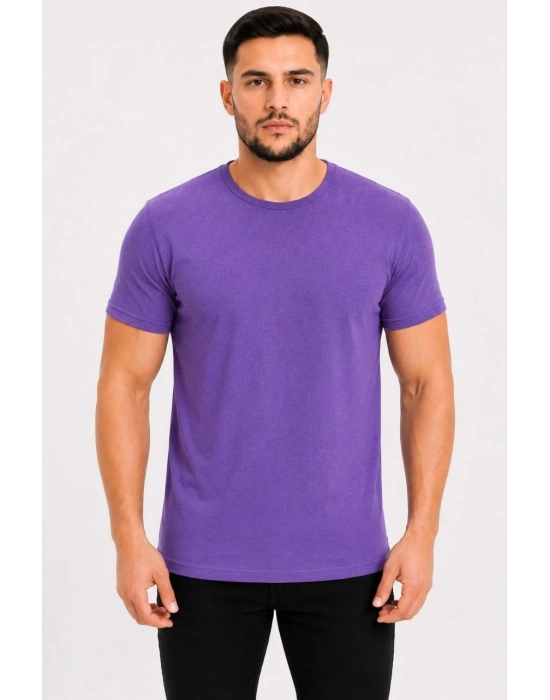 Erkek Basic Tişört Bisiklet Yaka Kısa Kol Günlük Yazlık Slim fit T-Shirt - Mor