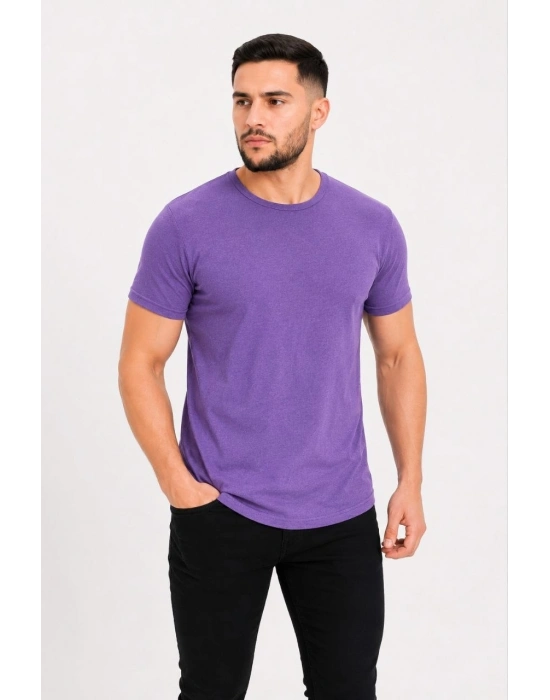 Erkek Basic Tişört Bisiklet Yaka Kısa Kol Günlük Yazlık Slim fit T-Shirt - Mor