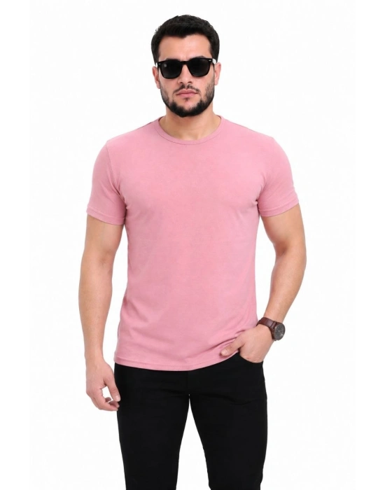 Erkek Basic Tişört Bisiklet Yaka Kısa Kol Günlük Yazlık Slim fit T-Shirt - Pembe
