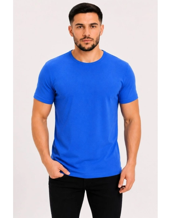 Erkek Basic Tişört Bisiklet Yaka Kısa Kol Günlük Yazlık Slim fit T-Shirt - Saks Mavisi