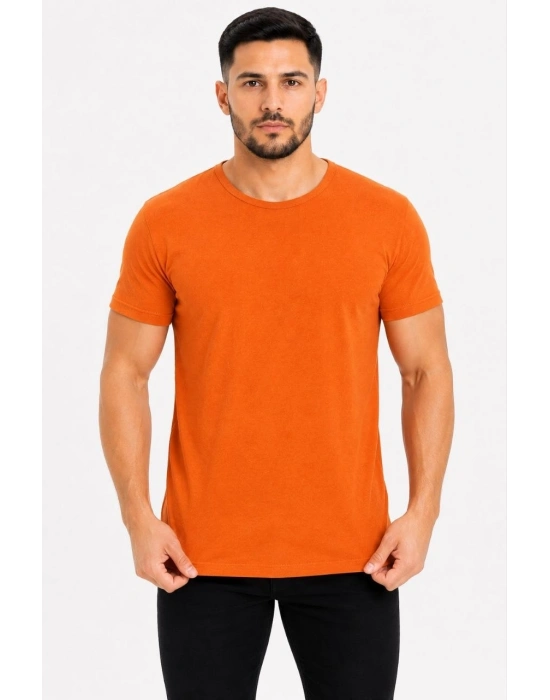 Erkek Basic Tişört Bisiklet Yaka Kısa Kol Günlük Yazlık Slim fit T-Shirt - Turuncu
