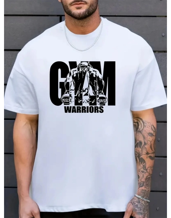 Erkek Baskılı Tişört Kısa Kol Bisiklet Yaka Regular fit Rahat kalıp T-Shirt - Beyaz