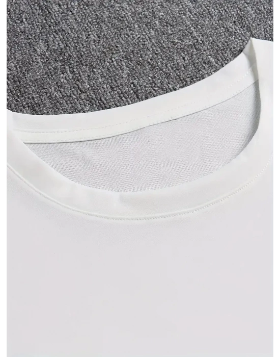 Erkek Baskılı Tişört Kısa Kol Bisiklet Yaka Regular fit Rahat kalıp T-Shirt - Beyaz