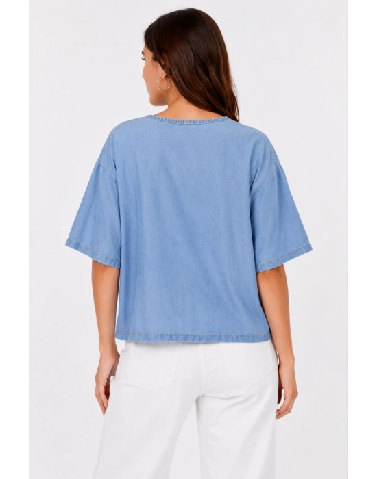 Erkek Baskılı T-Shirt Kısa Kol Bisiklet Yaka Rahat Kalıp Tişört - Mavi