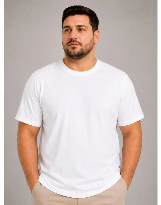 Erkek Battal Big Size Basic Tişört Bisiklet Yaka Rahat Kalıp T-Shirt - Beyaz