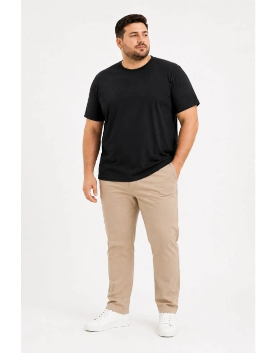 Erkek Battal Big Size Basic Tişört Bisiklet Yaka Rahat Kalıp T-Shirt - Siyah