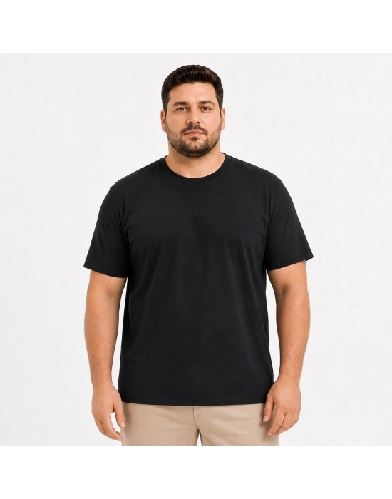 Erkek Battal Big Size Basic Tişört Bisiklet Yaka Rahat Kalıp T-Shirt - Siyah