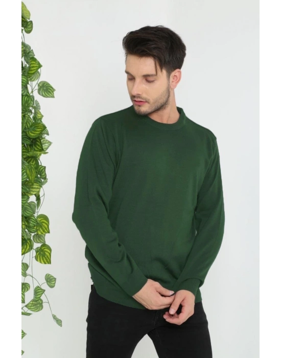 Erkek Bisiklet yaka Kazak Uzun Kol Dokuma Triko - Haki