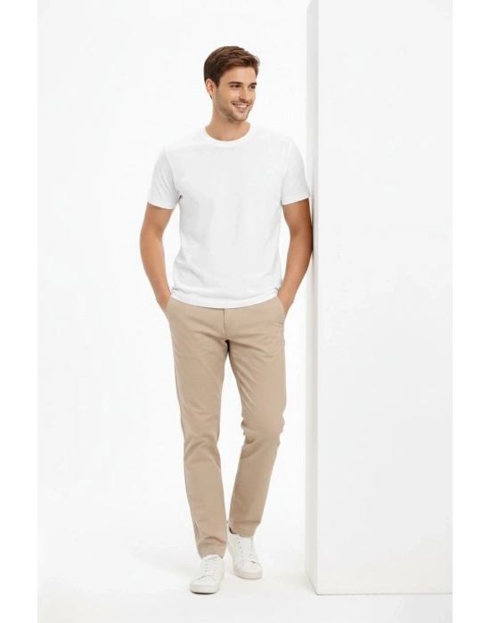 Erkek Bisiklet Yaka Yazlık Kısa kol Düz Tişört Regular Kalıp T-shirt - Beyaz