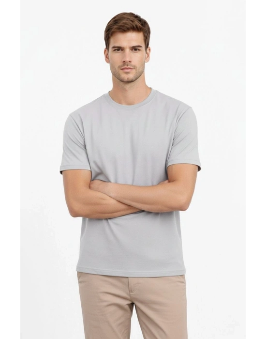 Erkek Bisiklet Yaka Tişört Regular Kalıp Basic Pamuklu Günlük Kullanım T-shirt - Gri