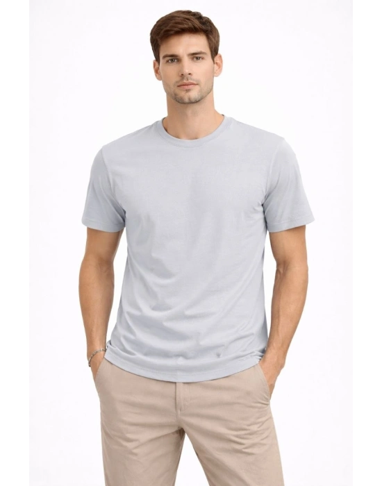 Erkek Bisiklet Yaka Tişört Regular Kalıp Basic Pamuklu Günlük Kullanım T-shirt - Gri