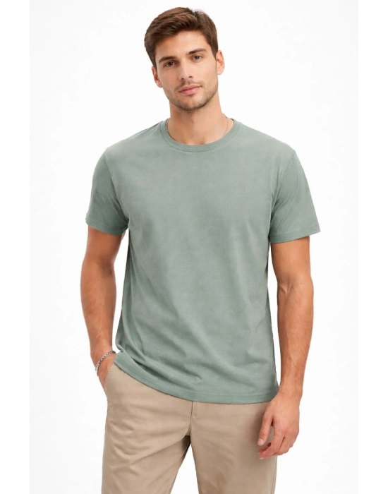 Erkek Bisiklet Yaka Tişört Regular Kalıp Basic Pamuklu Günlük Kullanım T-shirt - Mint Yeşili