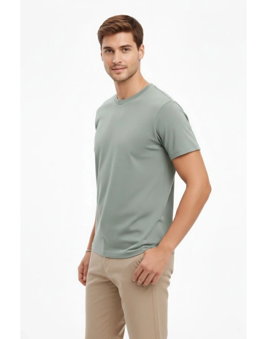Erkek Bisiklet Yaka Tişört Regular Kalıp Basic Pamuklu Günlük Kullanım T-shirt - Mint Yeşili