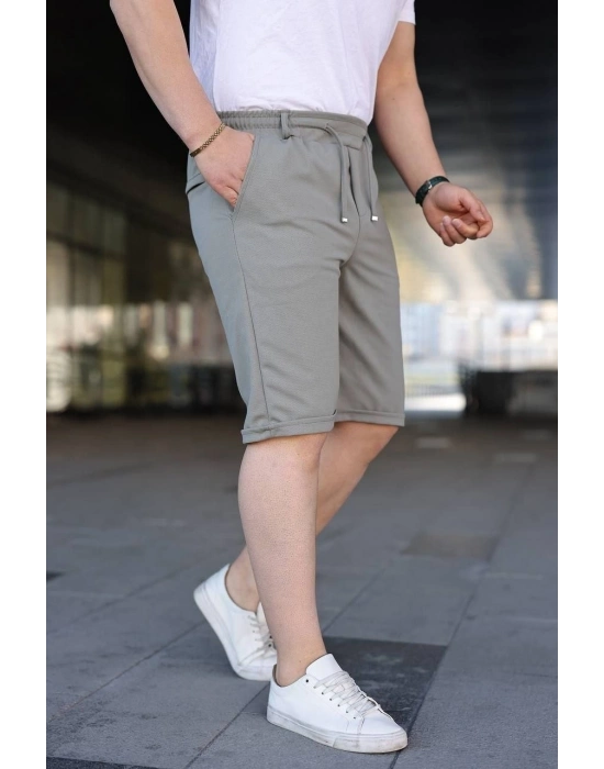 Erkek Diagonel Kumaş Duble Paça Cepli Bağcıklı Bel Lastikli ŞORT - Mint Yeşili