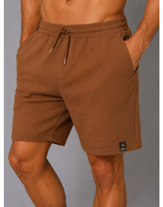 Erkek Dokuma Kumaş Cepli Bağcıklı Regular Fit Yazlık Şort - Kahverengi