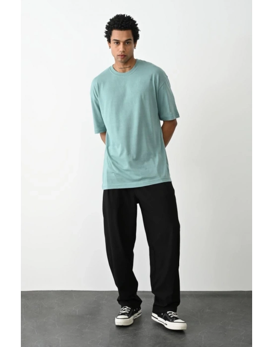 Erkek Tişört Düz Basic Penye Yazlık Bisiklet Yaka Kısa Kol T-Shirt - Mint Yeşili