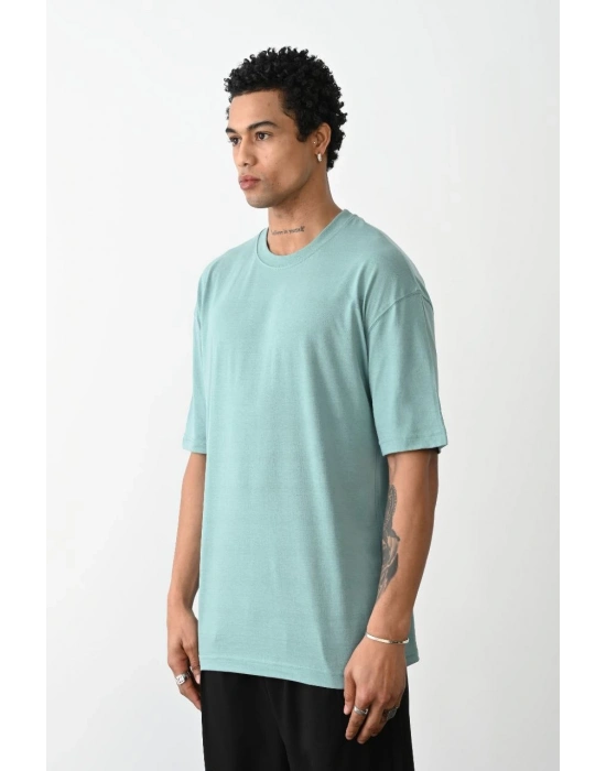 Erkek Tişört Düz Basic Penye Yazlık Bisiklet Yaka Kısa Kol T-Shirt - Mint Yeşili