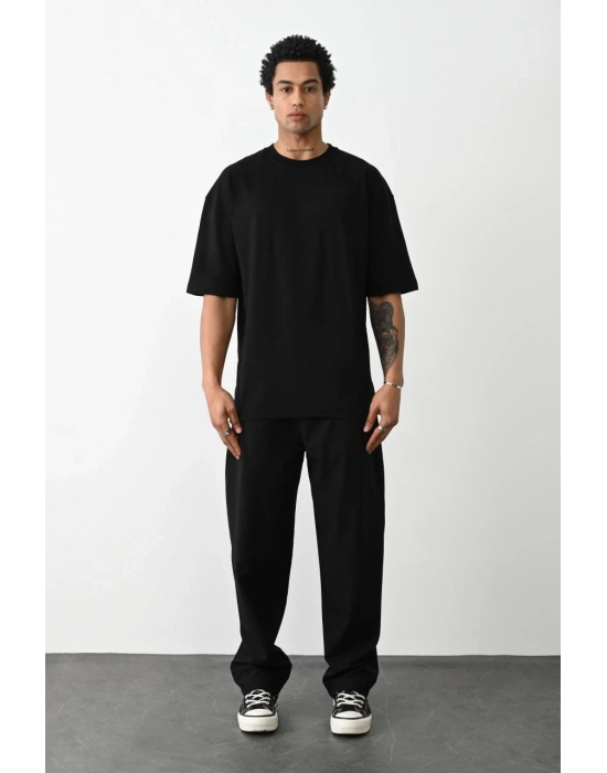 Erkek Tişört Düz Basic Penye Yazlık Bisiklet Yaka Kısa Kol T-Shirt - Siyah