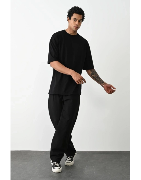 Erkek Tişört Düz Basic Penye Yazlık Bisiklet Yaka Kısa Kol T-Shirt - Siyah