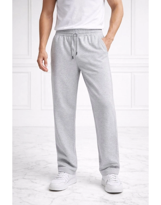 Erkek Düz Paça Beli Lastikli Eşofman Alt Pantolon - Gri