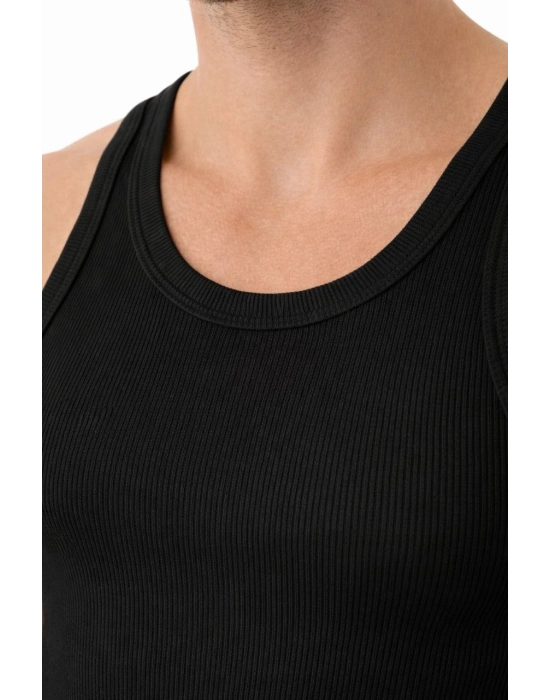 Erkek Fitilli Likralı Kaşkorse Atlet Vücuda Oturan Basic Şıklık - Siyah