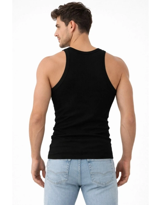 Erkek Fitilli Likralı Kaşkorse Atlet Vücuda Oturan Basic Şıklık - Siyah