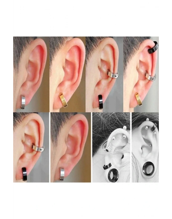 Erkek Küpesi - 1 Adet Çelik Kıstırmalı Küpe Paslanmaz Atmaz Çelik Gümüş Renk Küpe