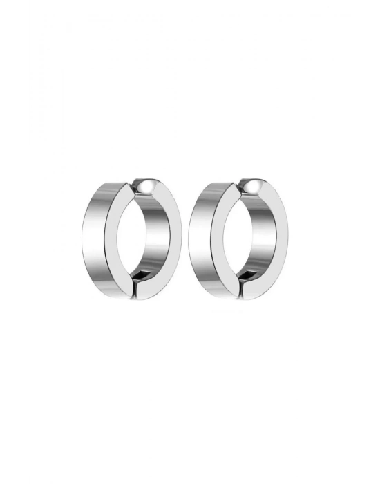 Erkek Küpesi - 2 Adet Çelik Kıstırmalı Küpe Paslanmaz Atmaz Çelik Gümüş Renk Küpe