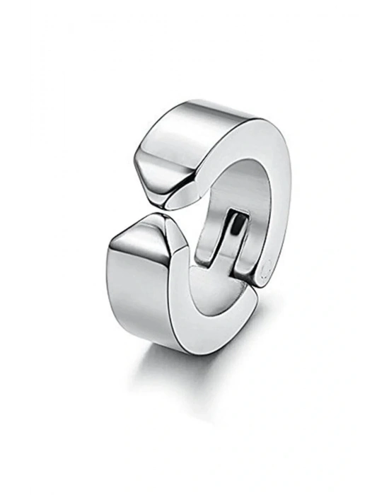 Erkek Küpesi - 2 Adet Çelik Kıstırmalı Küpe Paslanmaz Atmaz Çelik Gümüş Renk Küpe