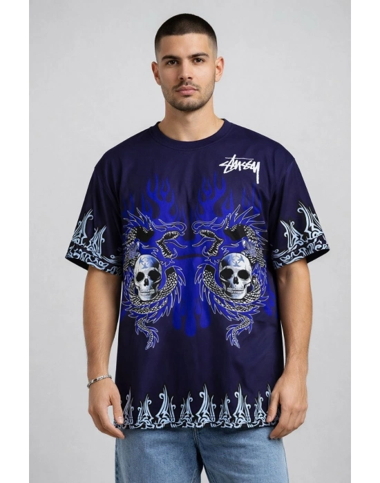 Erkek Lacivert Oversize Tişört - Lacivert