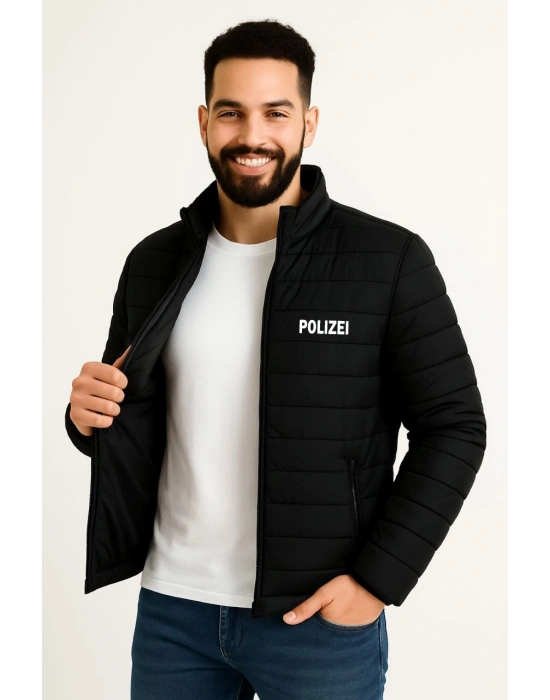 Erkek Mikro Su İtici Kapitone Baskılı Astarlı Fermuarlı Bomber Mont - Siyah